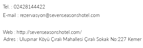 Seven Seasons Hotel telefon numaralar, faks, e-mail, posta adresi ve iletiim bilgileri
